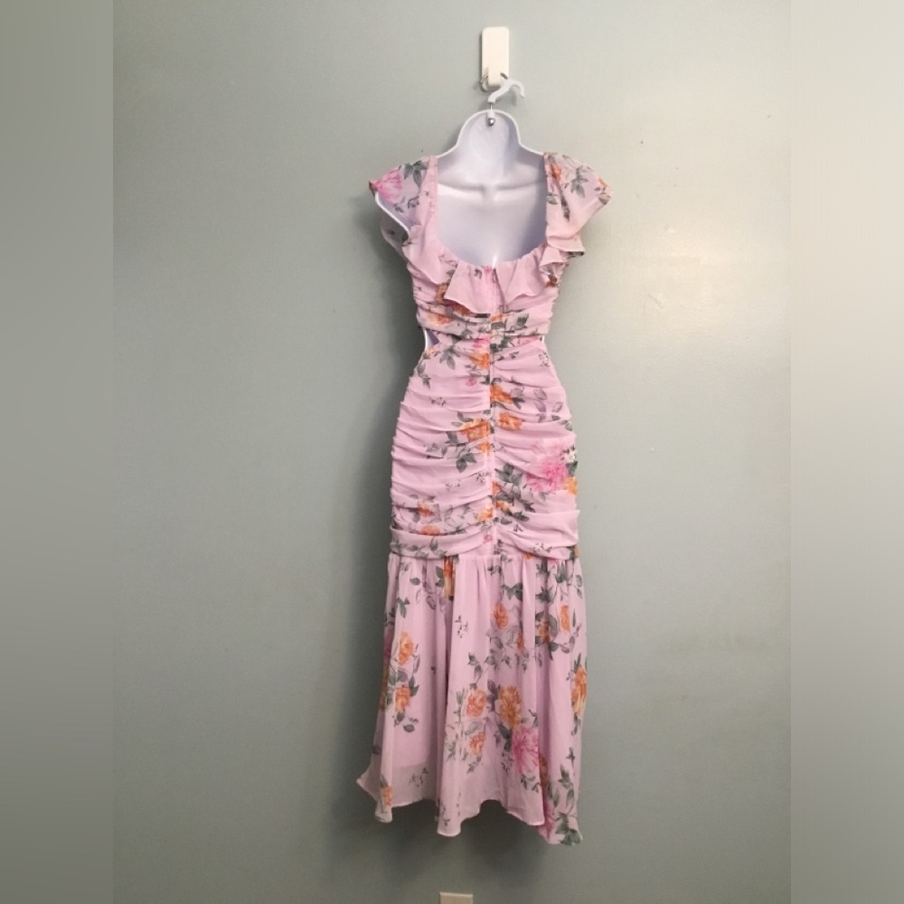 Astr Pink Floral Chiffon Dress - Picture 3 of 14